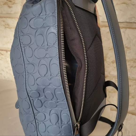 "New" Coach Sullivan Backpack Signature Debossed Leather Sky Blue - Picture 2 of 4